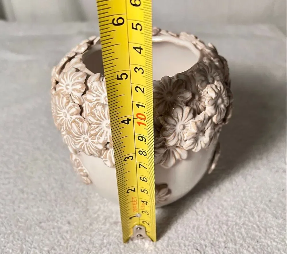 Ceramic Planter With Intricate 3D Floral Relief Cascading Sculpted Blossoms